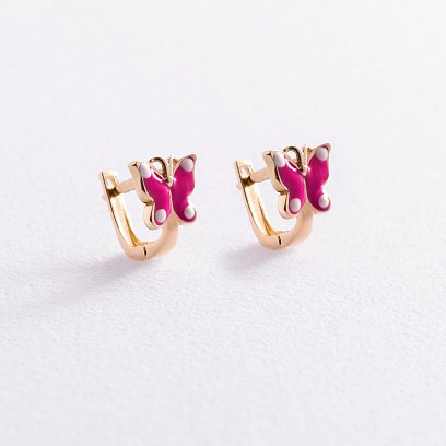 Золоті дитячі сережки "Метелики" з емаллю с03222