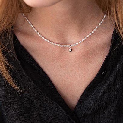 Срібне кольє "Перлинки з кулькою" жемшар №15