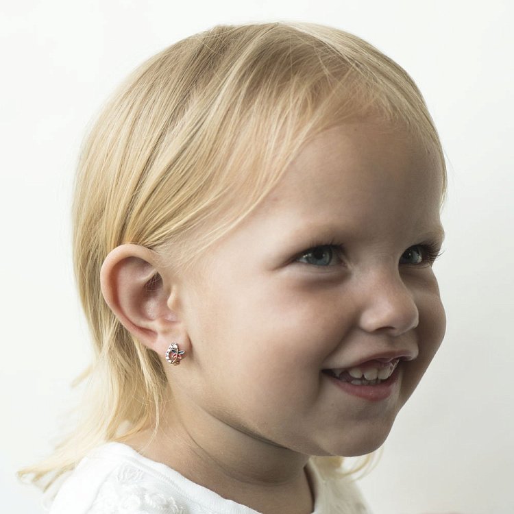 Детские золотые серьги "Бабочки" (эмаль, фианиты) с02576 от ювелирного магазина Оникс - 3