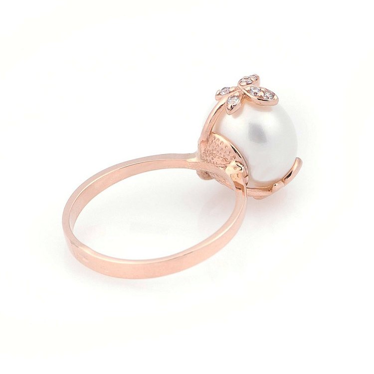 Золота каблучка з культ. прісн. перлами і фіанітами к05285 від ювелірного магазину Онікс - 2