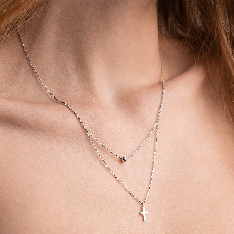 Двойное золотое колье "Шар и крестик" кол01923 от ювелирного магазина Оникс - 1