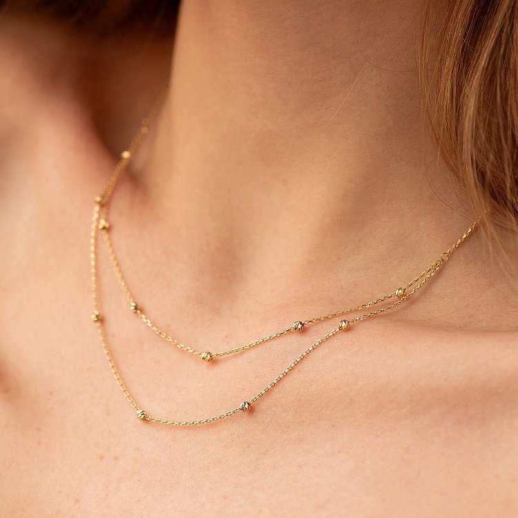 Подвійне кольє "Кульки" у жовтому золоті кол02453 від ювелірного магазину Онікс - 3