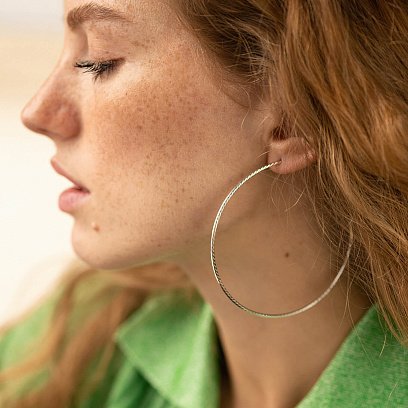 Серьги - кольца в белом золоте (7.3 см) с08598 №3