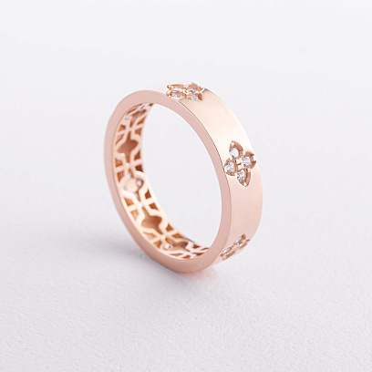 Золотое кольцо "Клевер" с фианитами к08419