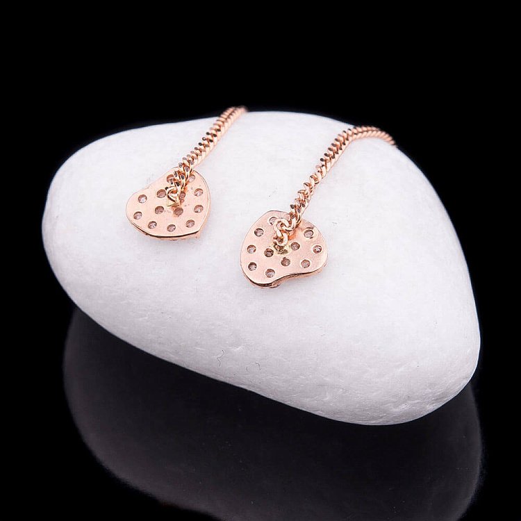 Золотые серьги "Сердца" с фианитами с02930 от ювелирного магазина Оникс - 1