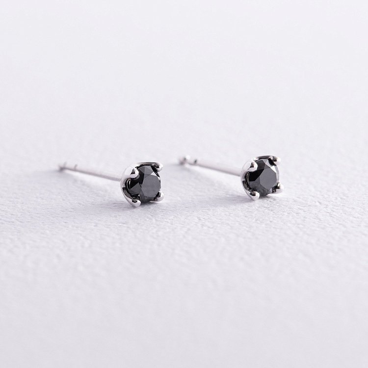 Золотые серьги - пусеты с черными бриллиантами сб0438y от ювелирного магазина Оникс