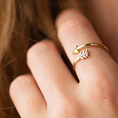 Кольцо "Стрела" в желтом золоте (фианиты) к08172 №4