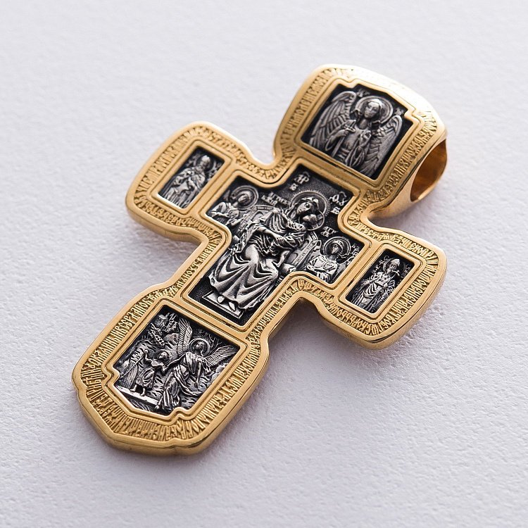 Серебряный крест "Распятие Христово.Святая Троица. Свт. Николай Чудотворец. Мч. Трифон. Три святителя. Икона Божией матери "Толгская". Ангел Хранитель. Прп. Сергий Радонежский. Свт. Спиридон Тримифунский" 132971 от ювелирного магазина Оникс - 6