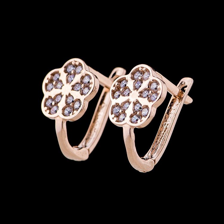 Золоті сережки "Квіточки" з фіанітами с04582 від ювелірного магазину Онікс - 1