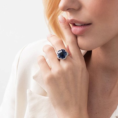 Золотое кольцо "Цветок" с синим сапфиром к1005 №3