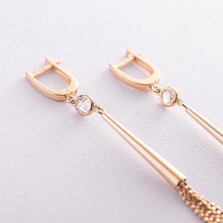 Сережки "Мрійливість" у жовтому золоті (фіаніти) с07971 від ювелірного магазину Онікс - 2