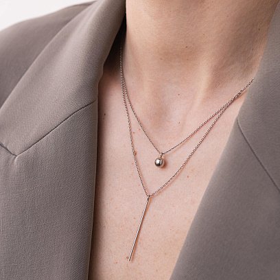 Двойное серебряное колье "Хлоя" с шариком 1091 №5