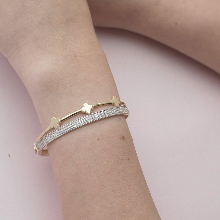 Золотий жіночий браслет "Конюшина" (фіаніти) б02554 від ювелірного магазину Онікс - 3