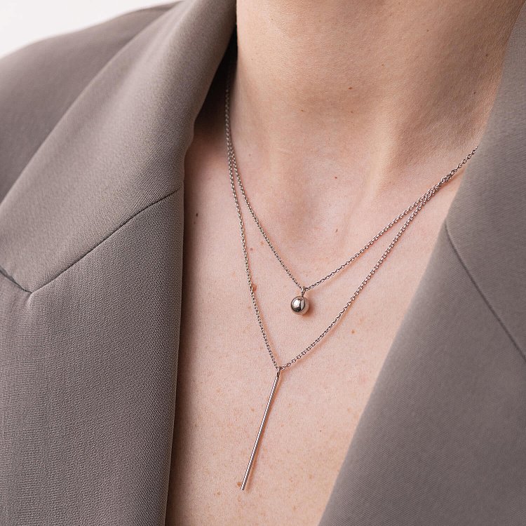 Двойное серебряное колье "Хлоя" с шариком 1091 от ювелирного магазина Оникс - 4