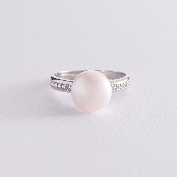 Серебряное кольцо с жемчугом и фианитами 1801/1р-PWT от ювелирного магазина Оникс - 3