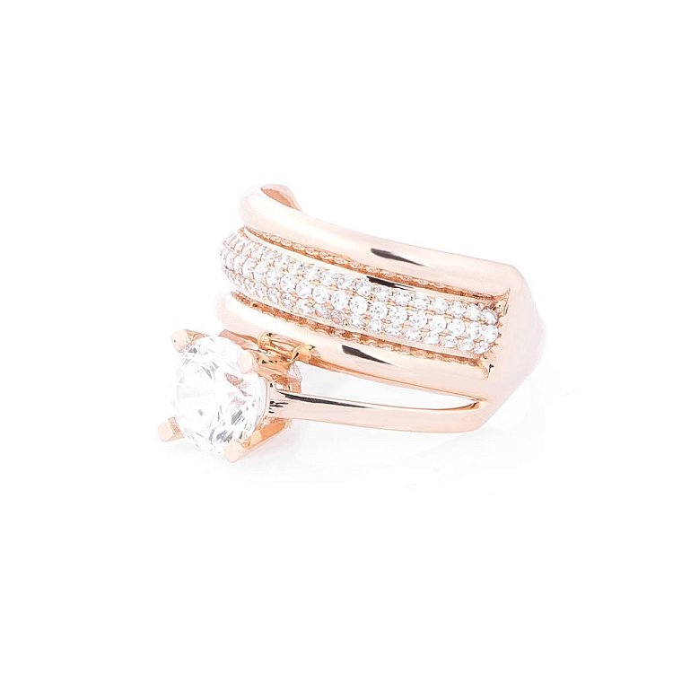 Золота каблучка з фіанітами к05244 від ювелірного магазину Онікс - 1