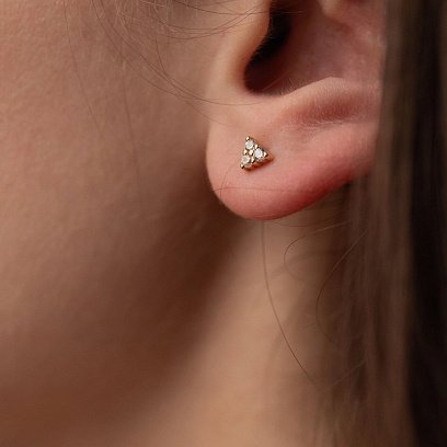 Золотые серьги - пусеты "Треугольники" с фианитами с07700 №4