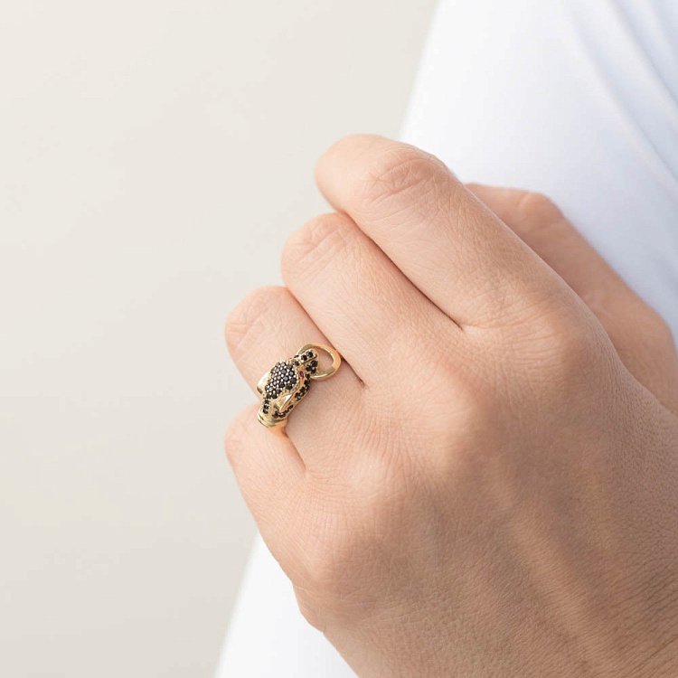 Золотое кольцо "Пантера" (фианиты) к05000 от ювелирного магазина Оникс - 1