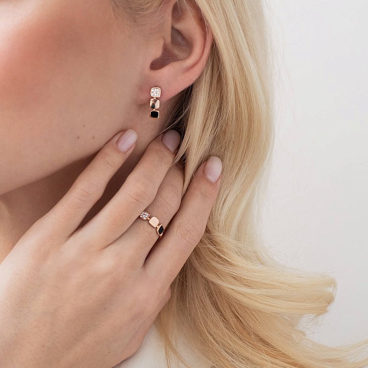 Золотое кольцо с фианитами и эмалью 380498е от ювелирного магазина Оникс - 1