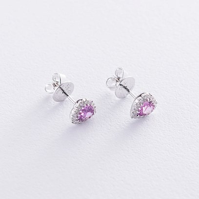 Золоті сережки-пусети "Сердечка" (аметист, діамант) сб0320lg №3