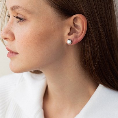 Серьги - пусеты с жемчугом (серебро) 121024 №4