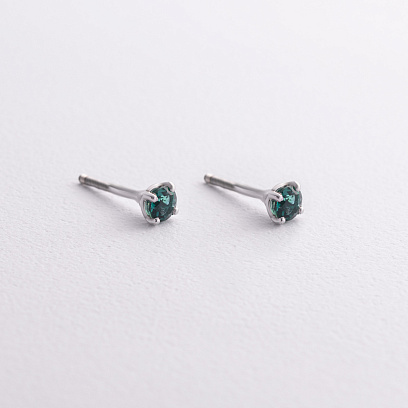 Серебряные серьги - пусеты с хризолитом 2494/1p-QGR