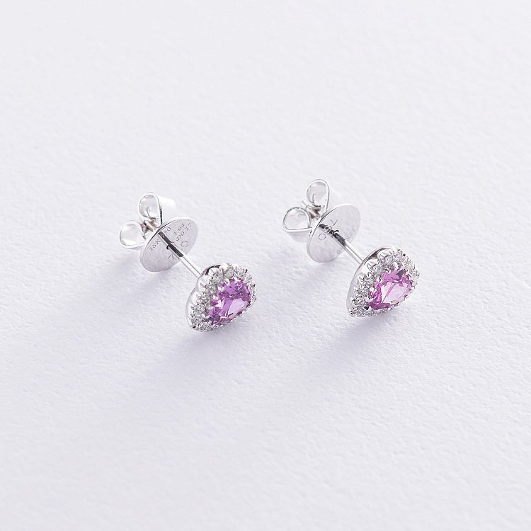 Золоті сережки-пусети "Сердечка" (аметист, діамант) сб0320lg від ювелірного магазину Онікс - 2