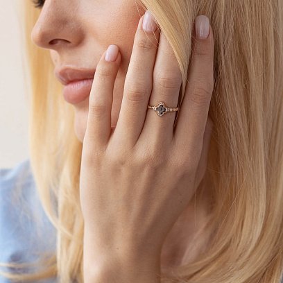 Золотое кольцо "Клевер" с фианитами к07005 №4