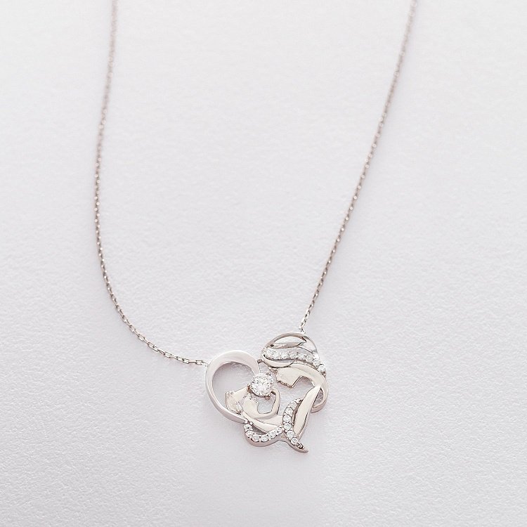 Срібне кольє "Мати з дитиною" (фіаніт) 18859 від ювелірного магазину Онікс