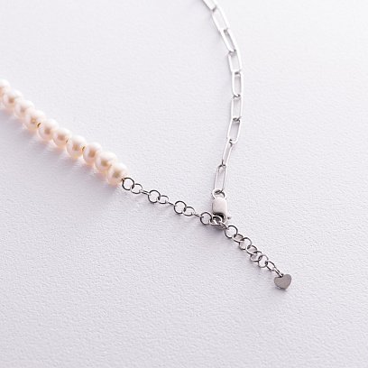 Серебряное колье "Герб Украины - Тризуб" с жемчугом 1098 №6