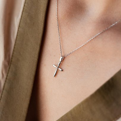 Золотое колье "Крестик" с фианитом кол02191 №4