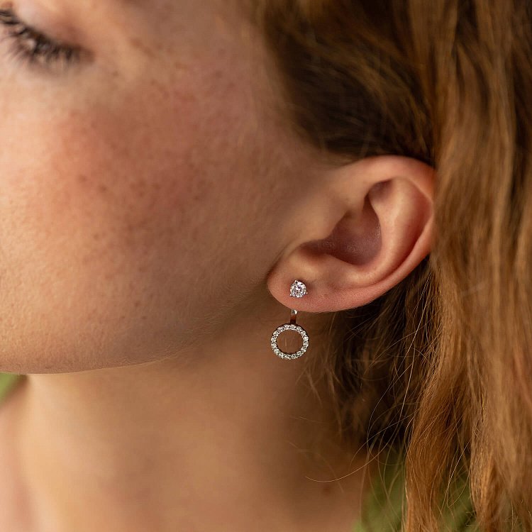 Срібні сережки - джекети "Кругообіг" з фіанітами 2674/9р-CZ від ювелірного магазину Онікс - 3