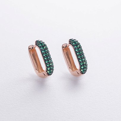 Золоті сережки "Беата" з зеленими фіанітами с08933 №3