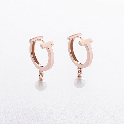 Сережки - кільця "Tina" з перлами (червоне золото) с09637