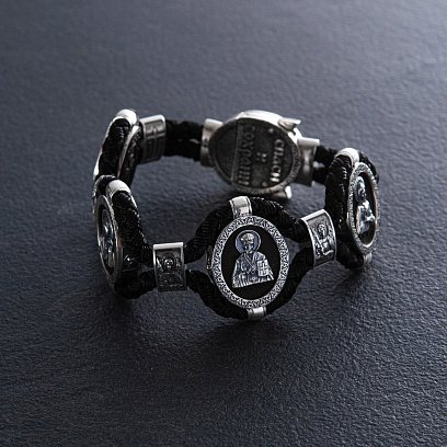 Срібний браслет "Господь Вседержитель. Образи святих" (ебенове дерево) 626 №2