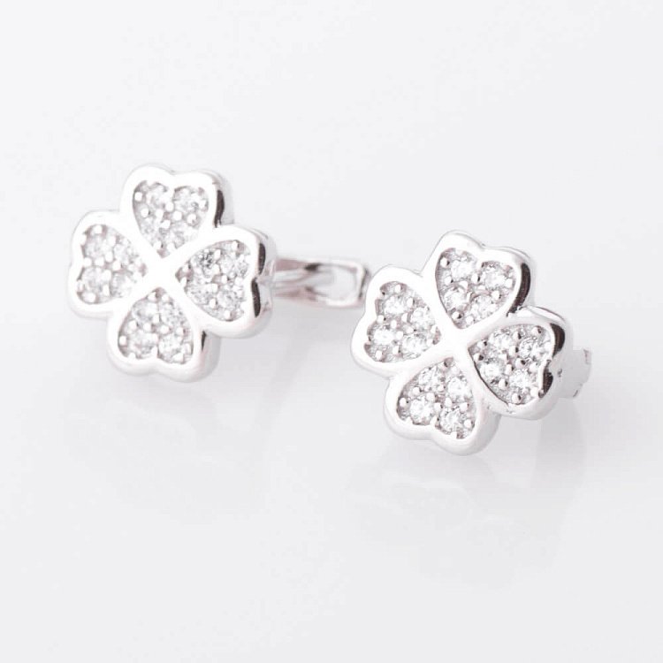 Серебряные серьги "Клевер" (фианиты) 122046 от ювелирного магазина Оникс - 2