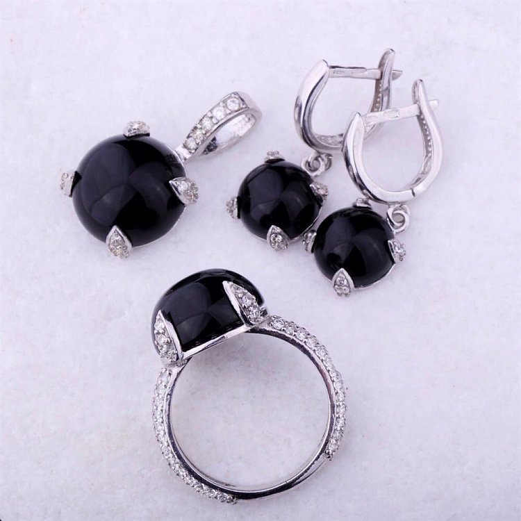 Женское кольцо с ониксом и фианитами (родий) 111642 от ювелирного магазина Оникс - 6