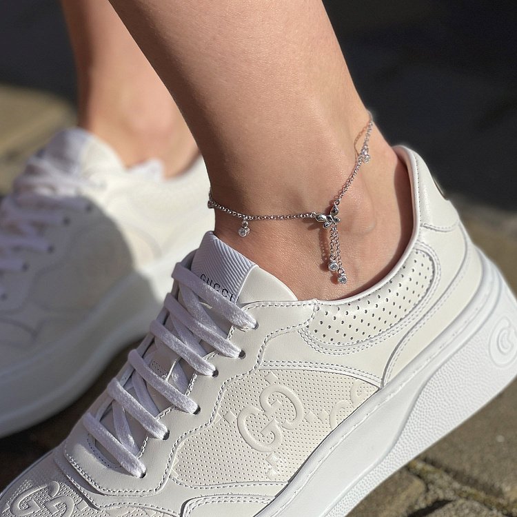 Серебряный браслет "Бабочка" на ногу (фианиты) 141563 от ювелирного магазина Оникс - 5