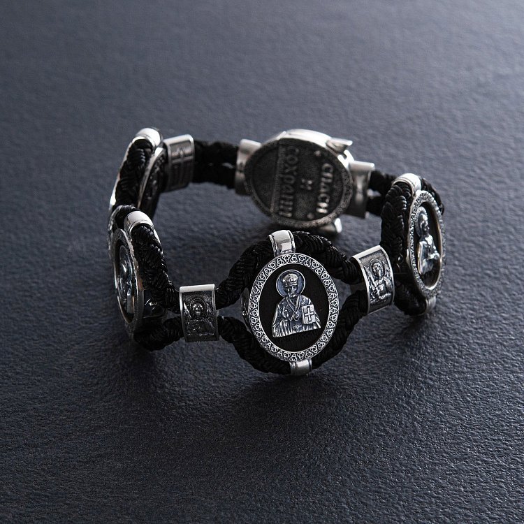 Срібний браслет "Господь Вседержитель. Образи святих" (ебенове дерево) 626 від ювелірного магазину Онікс - 1