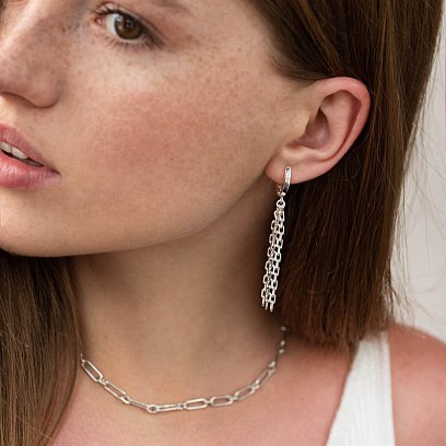 Серебряные серьги "Цепочки" 122778 №6