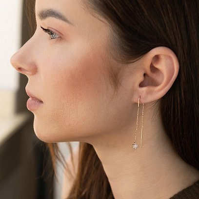 Золоті сережки - протяжки "Конюшина" з перламутром с08149 №2