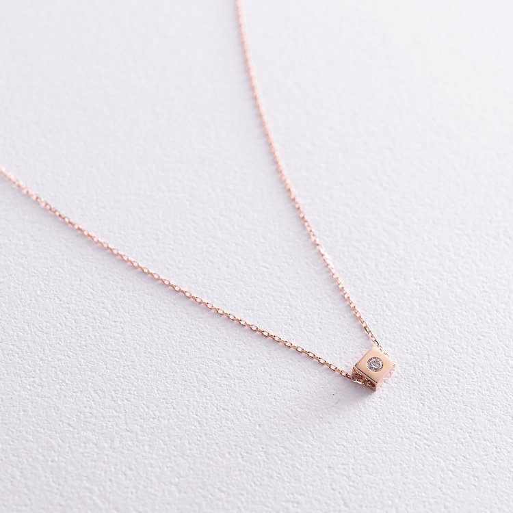 Золоте кольє "Квадратик" з одним фіанітом кол01810 від ювелірного магазину Онікс