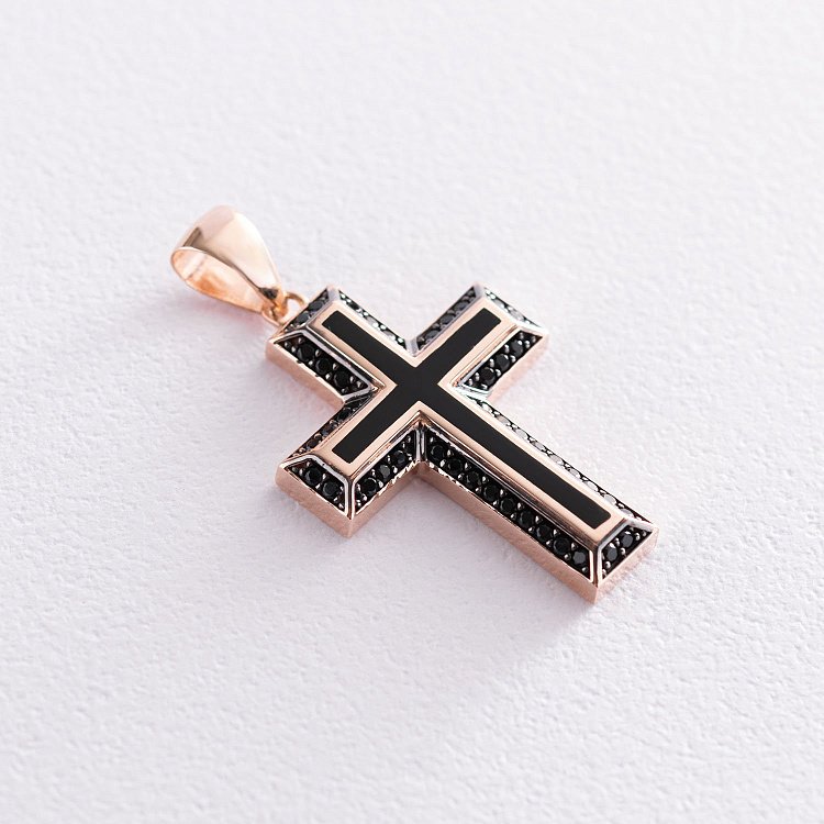 Хрест в червоному золоті (фіаніти, емаль) п03498 від ювелірного магазину Онікс