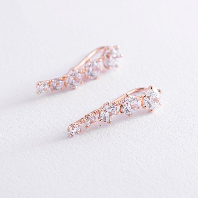 Золоті сережки - клаймбери з фіанітами с04003 від ювелірного магазину Онікс - 1