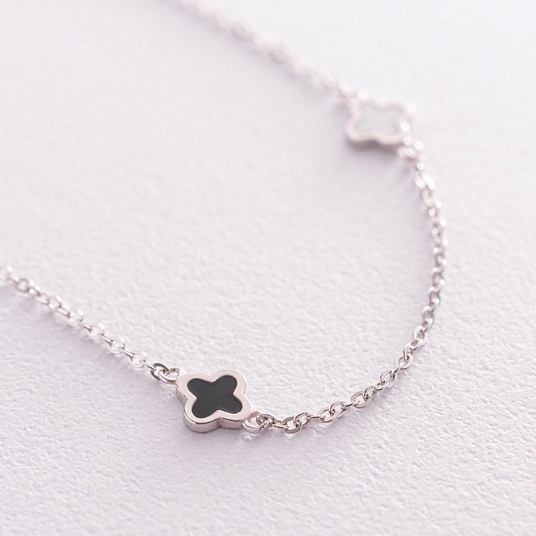 Срібне кольє "Конюшина" (емаль) 181119 від ювелірного магазину Онікс - 1