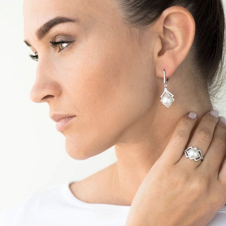 Срібні сережки (культ. прісн. перли, фіаніти) 121812 від ювелірного магазину Онікс - 3