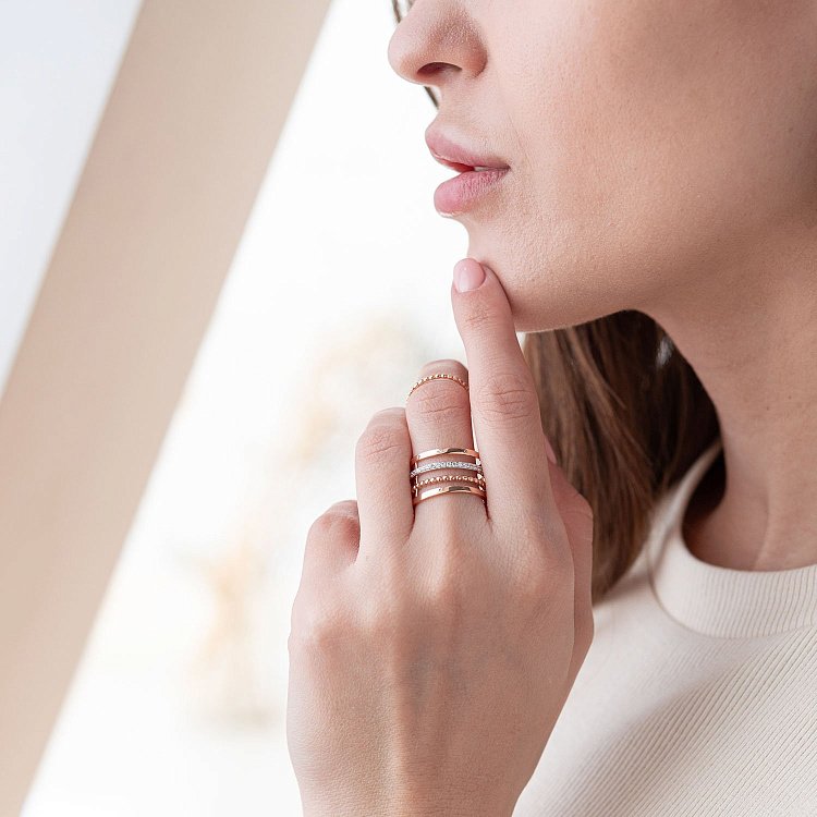 Золотое кольцо (фианиты) к05794 от ювелирного магазина Оникс - 2