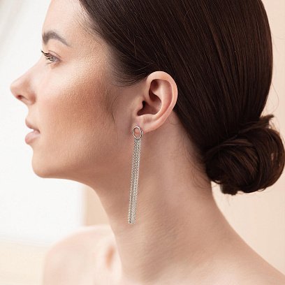 Срібні сережки - пусети "Елеонора" з ланцюжками 902-01200 №5