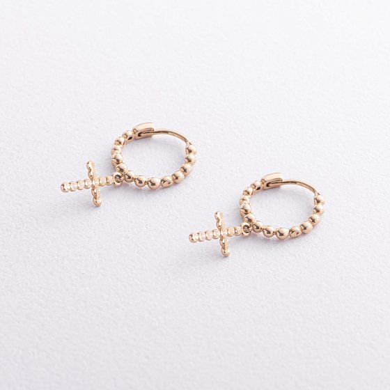 Сережки "Хрестики" у жовтому золоті с08324 №3