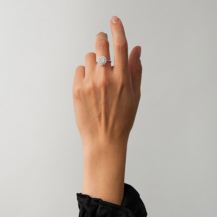 Золота каблучка "Квіточка" з діамантами кб0653cha від ювелірного магазину Онікс - 5